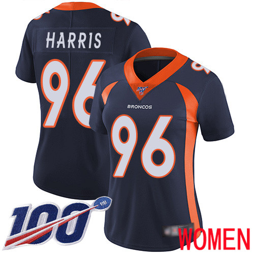 Women Denver Broncos #96 Shelby Harris Navy Blue Alternate Vapor Untouchable Limited Player 100th Season Football NFL Jersey->women nfl jersey->Women Jersey